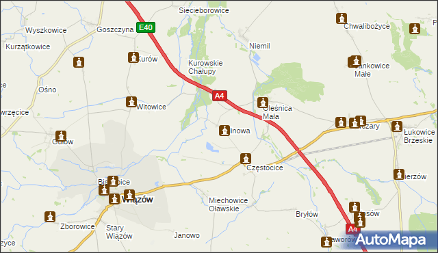 mapa Kalinowa gmina Wiązów, Kalinowa gmina Wiązów na mapie Targeo