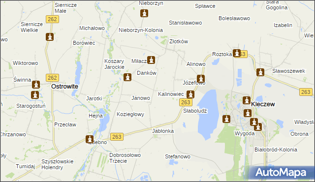 mapa Kalinowiec gmina Kleczew, Kalinowiec gmina Kleczew na mapie Targeo