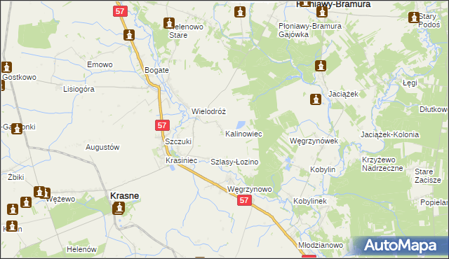 mapa Kalinowiec gmina Płoniawy-Bramura, Kalinowiec gmina Płoniawy-Bramura na mapie Targeo