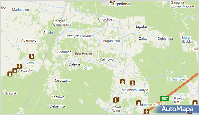 mapa Kalinowo gmina Długosiodło, Kalinowo gmina Długosiodło na mapie Targeo