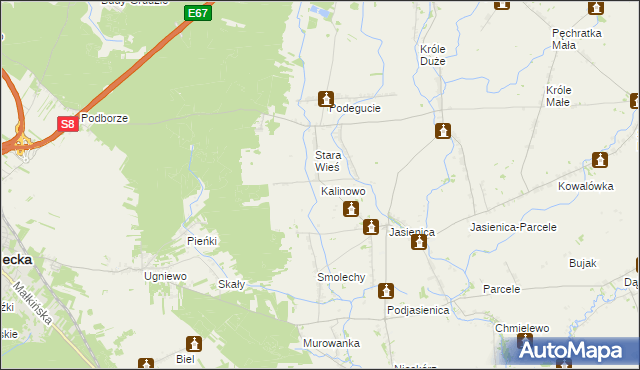 mapa Kalinowo gmina Ostrów Mazowiecka, Kalinowo gmina Ostrów Mazowiecka na mapie Targeo