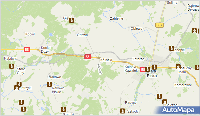 mapa Kaliszki gmina Biała Piska, Kaliszki gmina Biała Piska na mapie Targeo