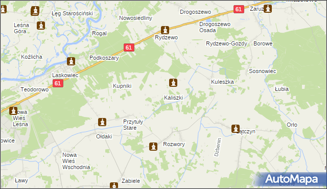 mapa Kaliszki gmina Miastkowo, Kaliszki gmina Miastkowo na mapie Targeo