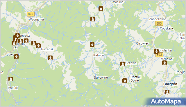 mapa Kalnica gmina Zagórz, Kalnica gmina Zagórz na mapie Targeo