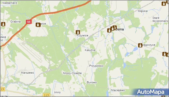 mapa Kałużna gmina Osina, Kałużna gmina Osina na mapie Targeo