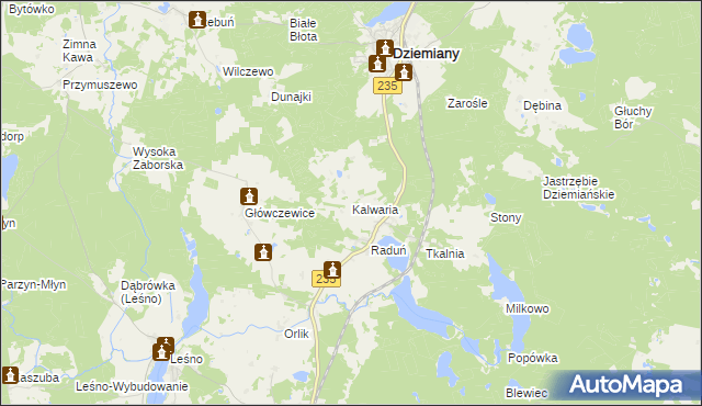 mapa Kalwaria gmina Dziemiany, Kalwaria gmina Dziemiany na mapie Targeo