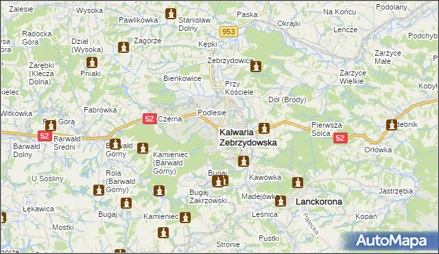 mapa Kalwaria Zebrzydowska, Kalwaria Zebrzydowska na mapie Targeo