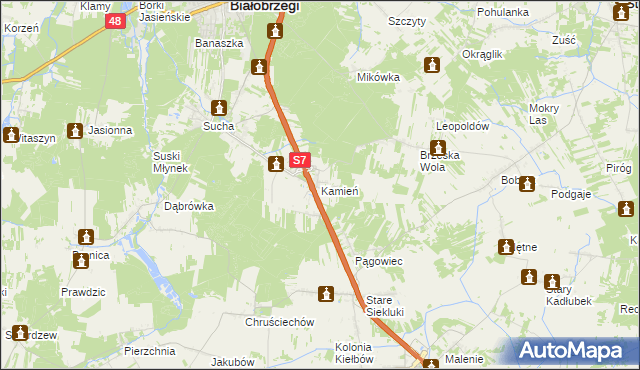 mapa Kamień gmina Białobrzegi, Kamień gmina Białobrzegi na mapie Targeo