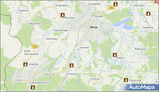 mapa Kamień gmina Mirsk, Kamień gmina Mirsk na mapie Targeo