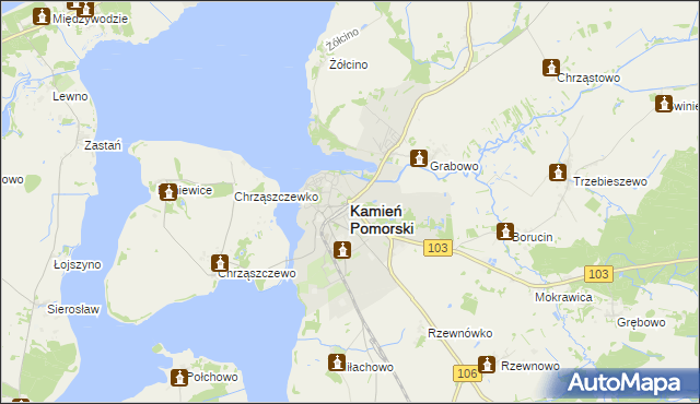 mapa Kamień Pomorski, Kamień Pomorski na mapie Targeo