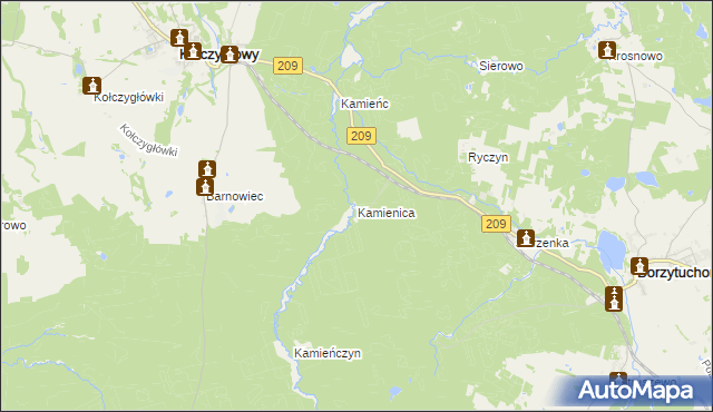 mapa Kamienica gmina Borzytuchom, Kamienica gmina Borzytuchom na mapie Targeo