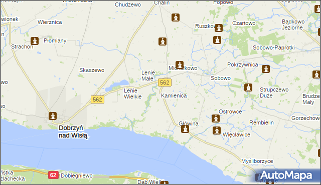 mapa Kamienica gmina Dobrzyń nad Wisłą, Kamienica gmina Dobrzyń nad Wisłą na mapie Targeo