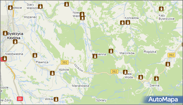 mapa Kamienna gmina Bystrzyca Kłodzka, Kamienna gmina Bystrzyca Kłodzka na mapie Targeo