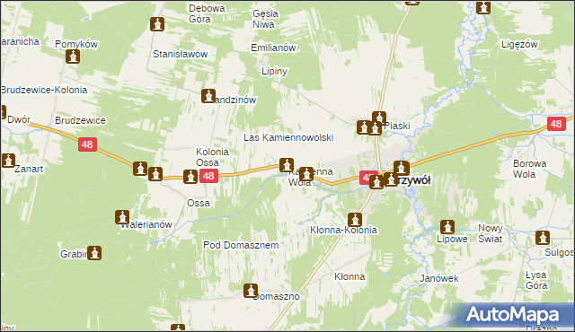 mapa Kamienna Wola gmina Odrzywół, Kamienna Wola gmina Odrzywół na mapie Targeo