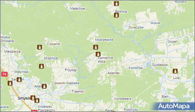 mapa Kamienna Wola gmina Stąporków, Kamienna Wola gmina Stąporków na mapie Targeo