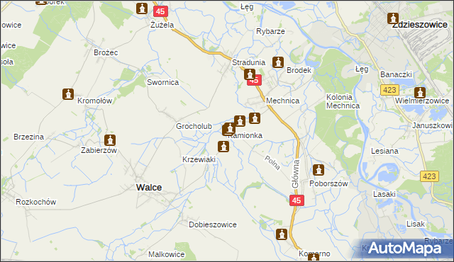 mapa Kamionka gmina Reńska Wieś, Kamionka gmina Reńska Wieś na mapie Targeo