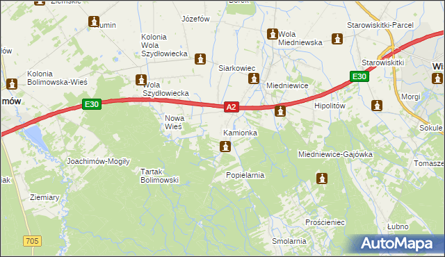 mapa Kamionka gmina Wiskitki, Kamionka gmina Wiskitki na mapie Targeo