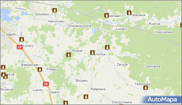 mapa Kamionka gmina Zabłudów, Kamionka gmina Zabłudów na mapie Targeo