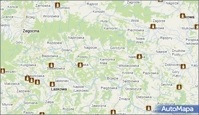 mapa Kamionka Mała gmina Laskowa, Kamionka Mała gmina Laskowa na mapie Targeo