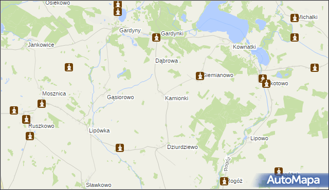 mapa Kamionki gmina Kozłowo, Kamionki gmina Kozłowo na mapie Targeo