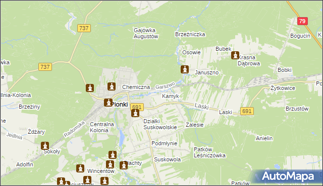 mapa Kamyk gmina Pionki, Kamyk gmina Pionki na mapie Targeo