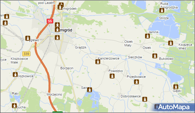 mapa Kanclerzowice, Kanclerzowice na mapie Targeo