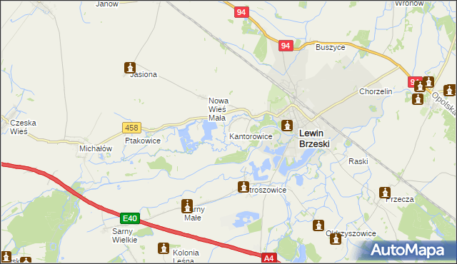 mapa Kantorowice gmina Lewin Brzeski, Kantorowice gmina Lewin Brzeski na mapie Targeo