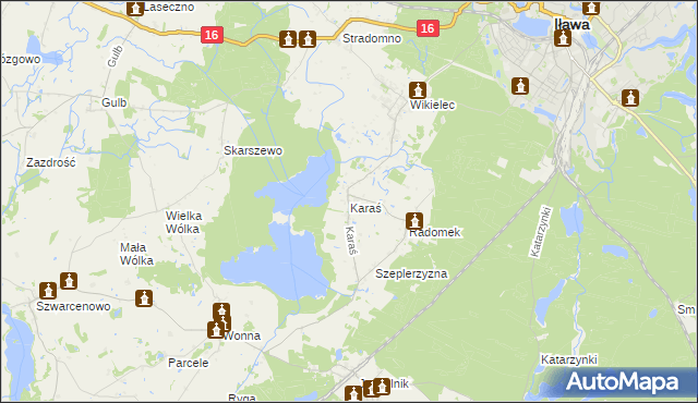 mapa Karaś gmina Iława, Karaś gmina Iława na mapie Targeo