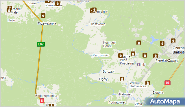 mapa Karczmisko gmina Czarna Białostocka, Karczmisko gmina Czarna Białostocka na mapie Targeo