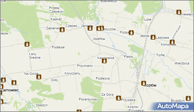 mapa Karczowice gmina Kozłów, Karczowice gmina Kozłów na mapie Targeo