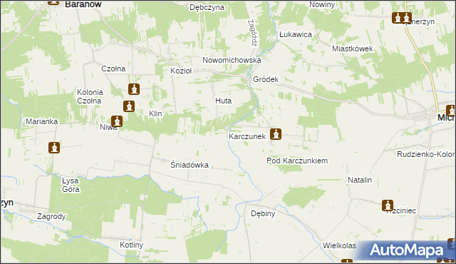 mapa Karczunek gmina Baranów, Karczunek gmina Baranów na mapie Targeo