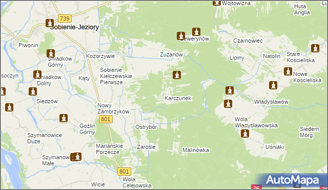 mapa Karczunek gmina Sobienie-Jeziory, Karczunek gmina Sobienie-Jeziory na mapie Targeo