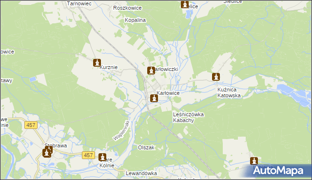 mapa Karłowice gmina Popielów, Karłowice gmina Popielów na mapie Targeo