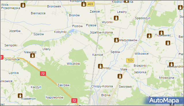 mapa Karnice gmina Poddębice, Karnice gmina Poddębice na mapie Targeo