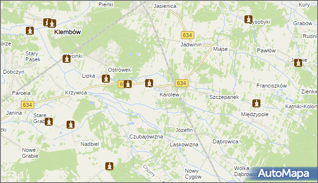 mapa Karolew gmina Klembów, Karolew gmina Klembów na mapie Targeo