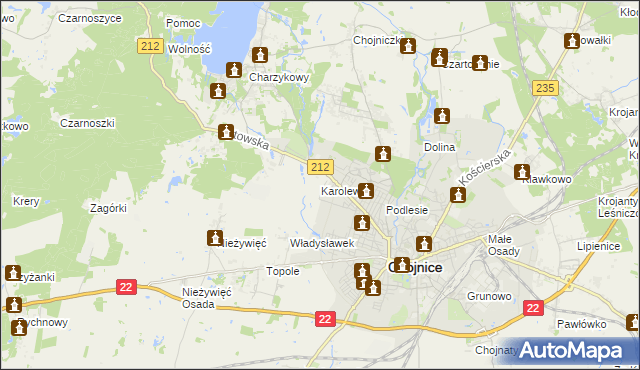 mapa Karolewo gmina Chojnice, Karolewo gmina Chojnice na mapie Targeo