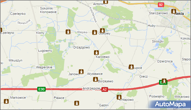 mapa Karolewo gmina Dominowo, Karolewo gmina Dominowo na mapie Targeo