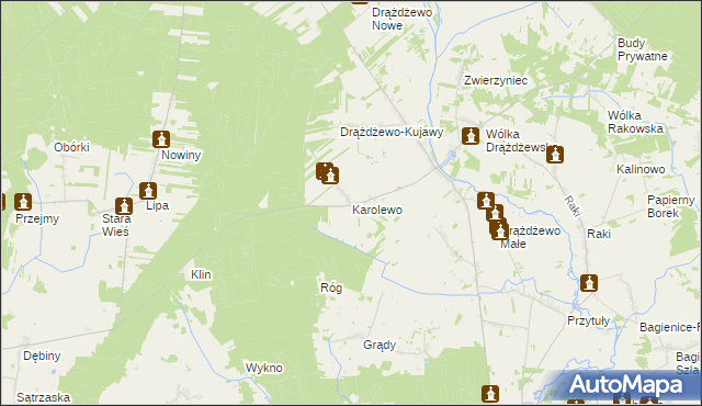 mapa Karolewo gmina Krasnosielc, Karolewo gmina Krasnosielc na mapie Targeo