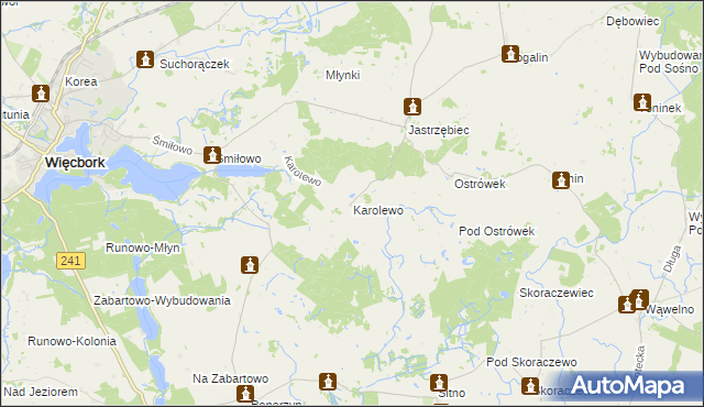 mapa Karolewo gmina Więcbork, Karolewo gmina Więcbork na mapie Targeo