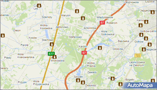 mapa Karolin gmina Piaseczno, Karolin gmina Piaseczno na mapie Targeo