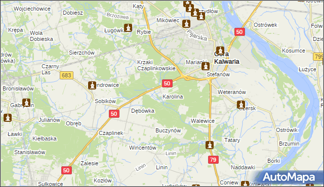 mapa Karolina gmina Góra Kalwaria, Karolina gmina Góra Kalwaria na mapie Targeo