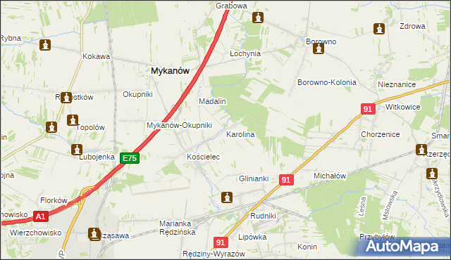 mapa Karolina gmina Rędziny, Karolina gmina Rędziny na mapie Targeo