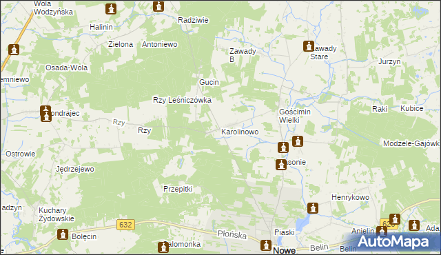 mapa Karolinowo gmina Nowe Miasto, Karolinowo gmina Nowe Miasto na mapie Targeo