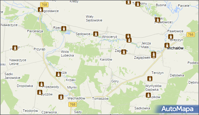 mapa Karolów gmina Michałów, Karolów gmina Michałów na mapie Targeo