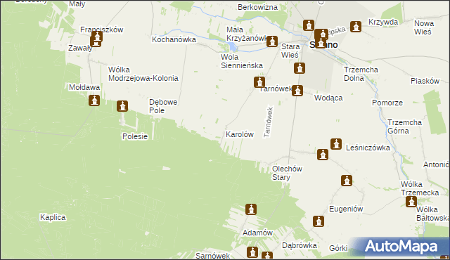 mapa Karolów gmina Sienno, Karolów gmina Sienno na mapie Targeo