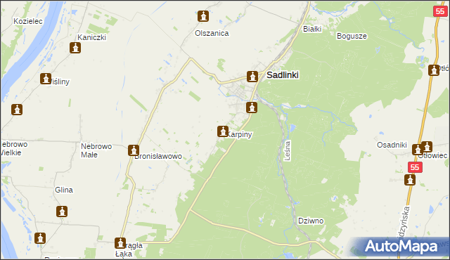 mapa Karpiny, Karpiny na mapie Targeo