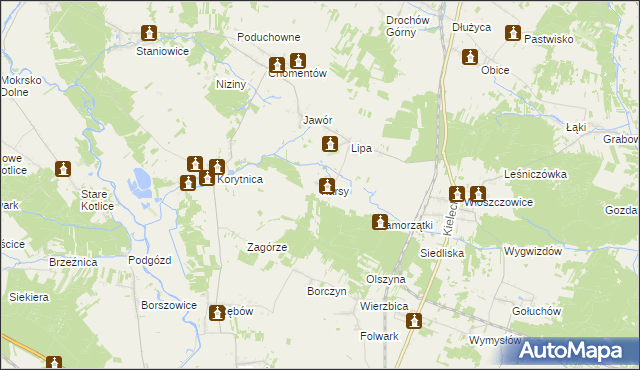 mapa Karsy gmina Sobków, Karsy gmina Sobków na mapie Targeo