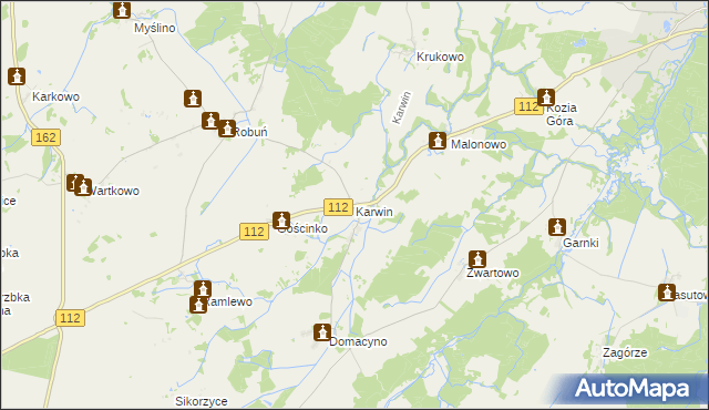 mapa Karwin gmina Karlino, Karwin gmina Karlino na mapie Targeo