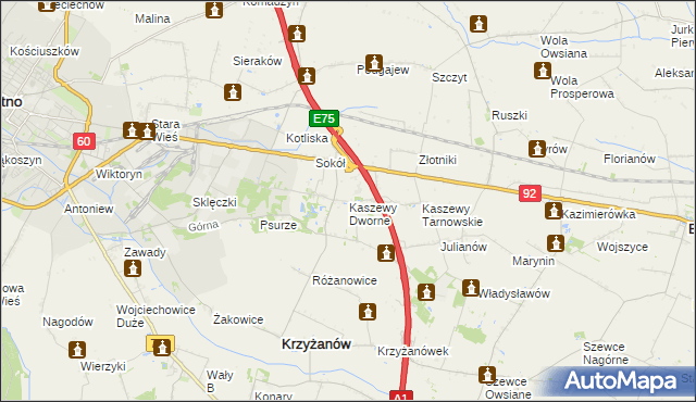 mapa Kaszewy Dworne, Kaszewy Dworne na mapie Targeo