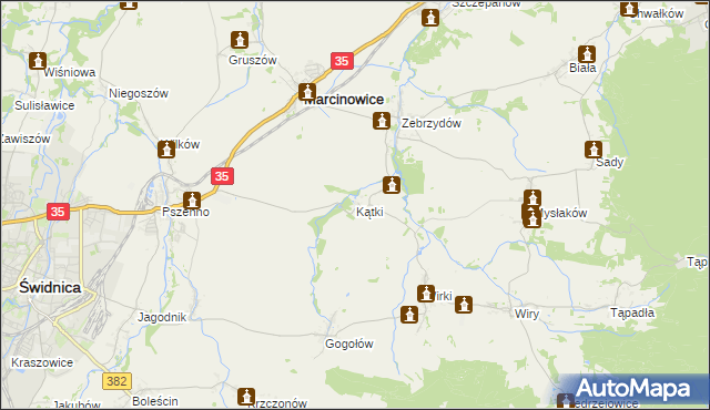 mapa Kątki gmina Marcinowice, Kątki gmina Marcinowice na mapie Targeo